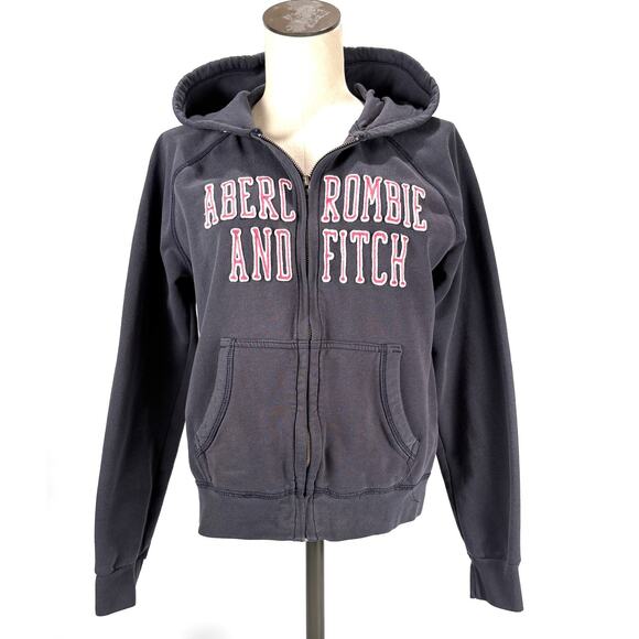 VTG Y2K Abercrombie Fitch Zip Hoodie Womens Small Spell out Logo Blue Sweatshirt - Picture 1 of 15